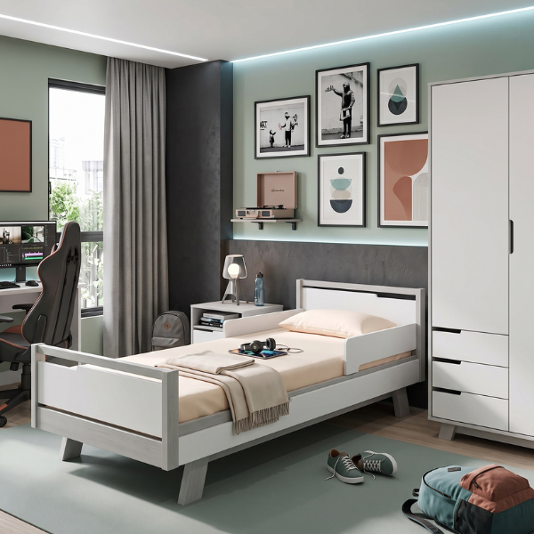 Jednolůžková postel Lussi Gekko 190x80. Bílá / Šedá